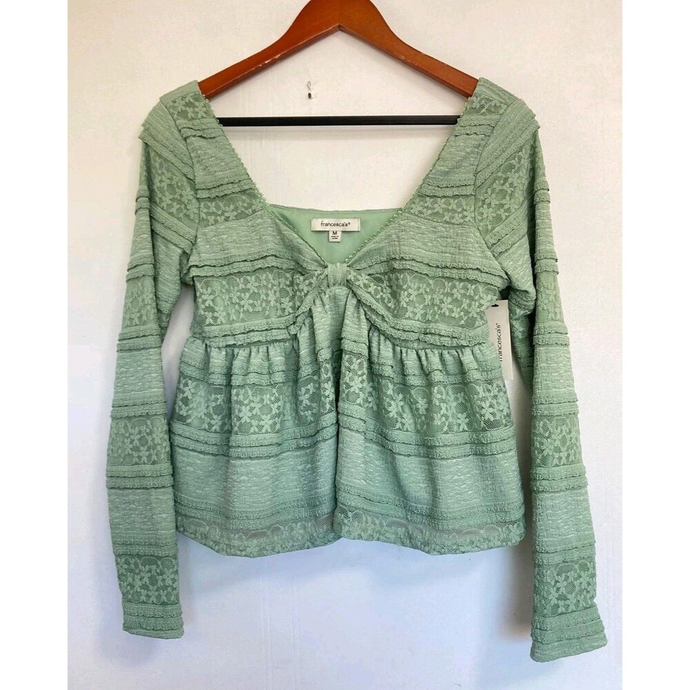 Francescas Blouse Womens‎ M Boho Floral Peasant Green Top Y2K Babydoll Retro NWT